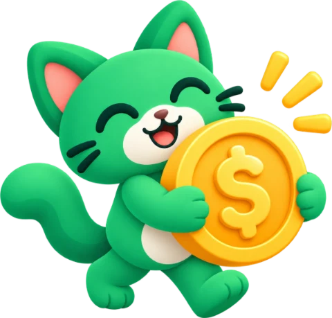 El gatito de Neko Tools caminando feliz con una moneda dorada.